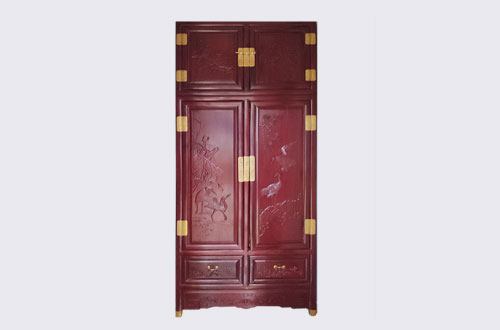矿区高端中式家居装修深红色纯实木衣柜